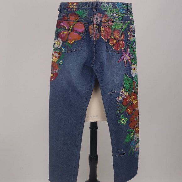 ❄ Vintage Dolce and Gabbana Floral Painted Ripped Distressed Jeans Denim Pants - Picture 8 of 10